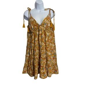 No Comment NWT Medium Floral Mustard/Yellow Strappy Baby Doll Women's Dress